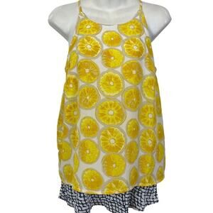 Porridge Lemon Print Womens Back Vent Sleeveless Yellow Knit Lining Top Shirt XS